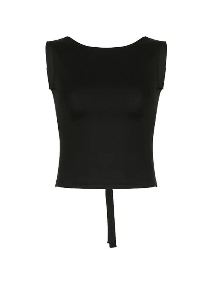 Backless Strappy Black Tank Top - AnotherChill