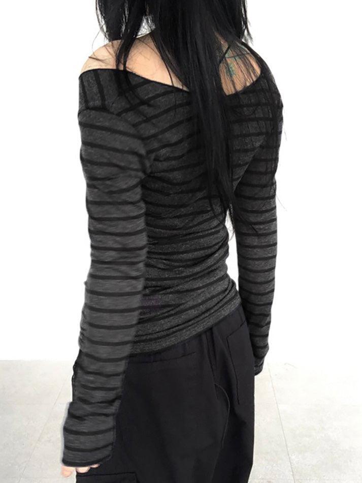 Striped One Shoulder Long Sleeve Tee