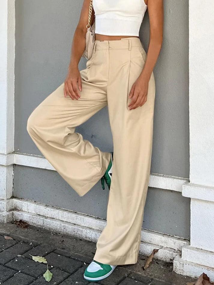 Solid High Rise Tailored Pants - AnotherChill