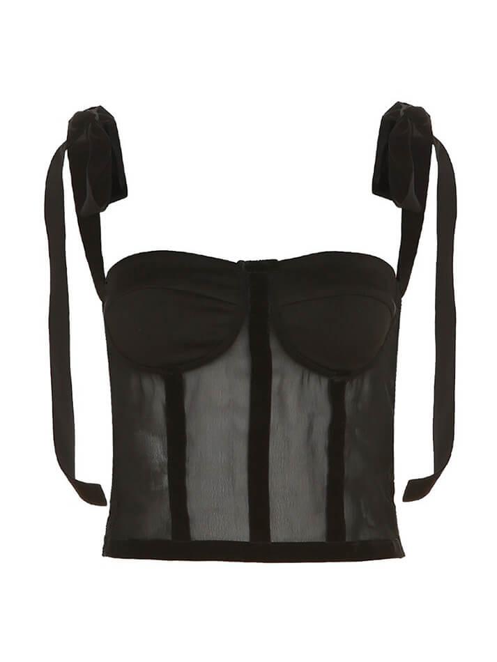 Tied Mesh Corset Crop Top - AnotherChill