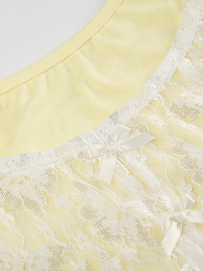 Lace Patchwork Yellow Bow Cami Tank Top - AnotherChill