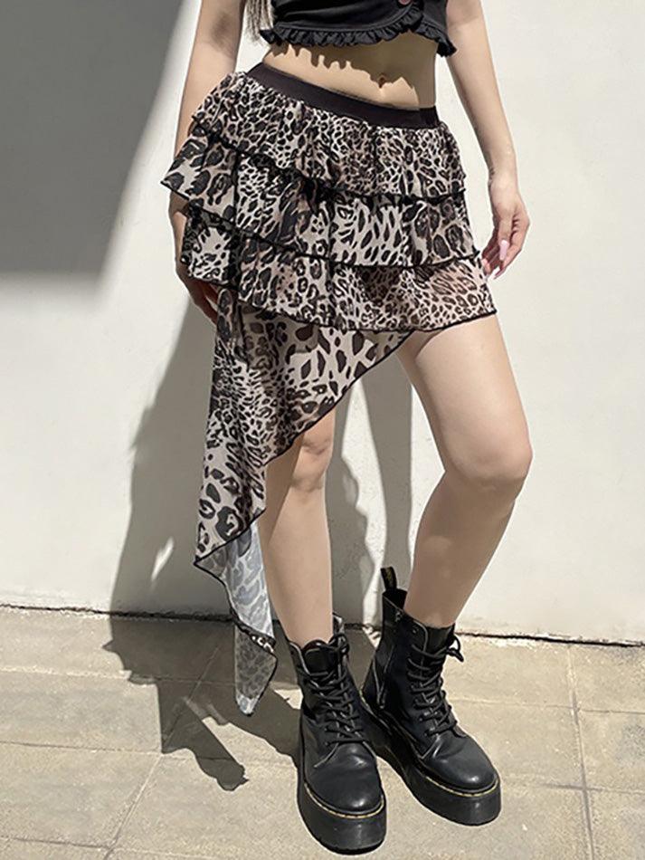 Leopard Print Irregular Ruffle Mini Skirt