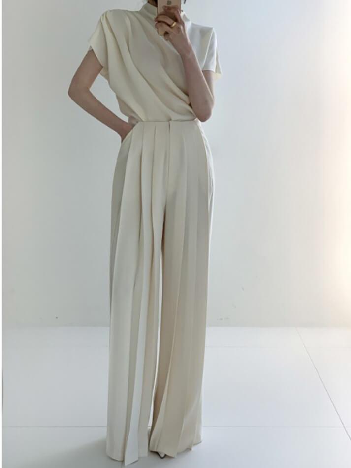 Pleated High Waist Wide Leg Pants - AnotherChill