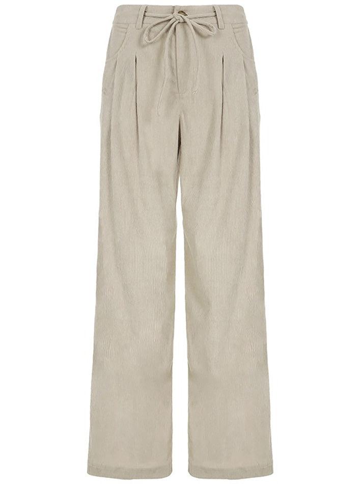 Basic Tie-Waist High-Rise Corduroy Pants