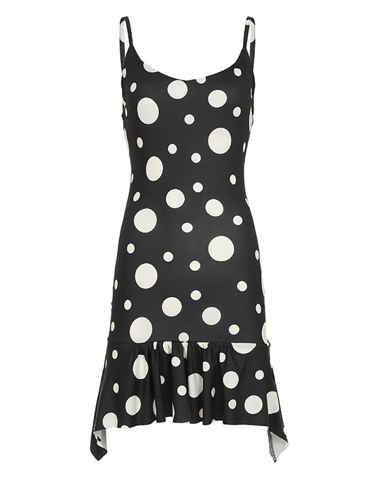 symmetrical Polka Dot Ruffle Mini Dress