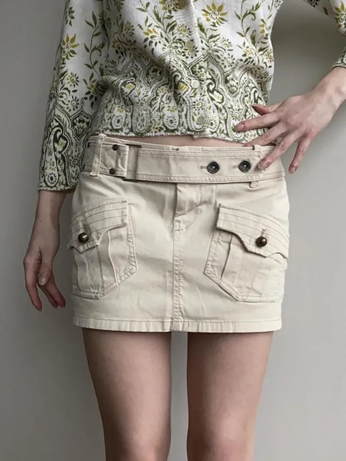 Vintage Belted Pocket Cargo Mini Skirt