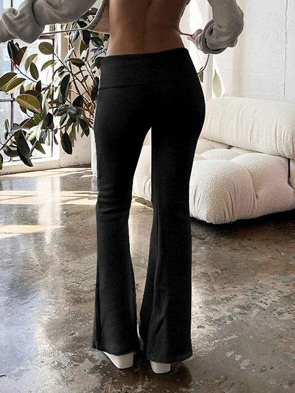 Solid Low Rise Flare Leg Pants - AnotherChill