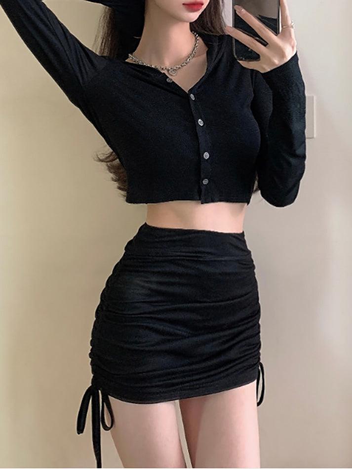 Black Ruched Bodycon Skirt - AnotherChill