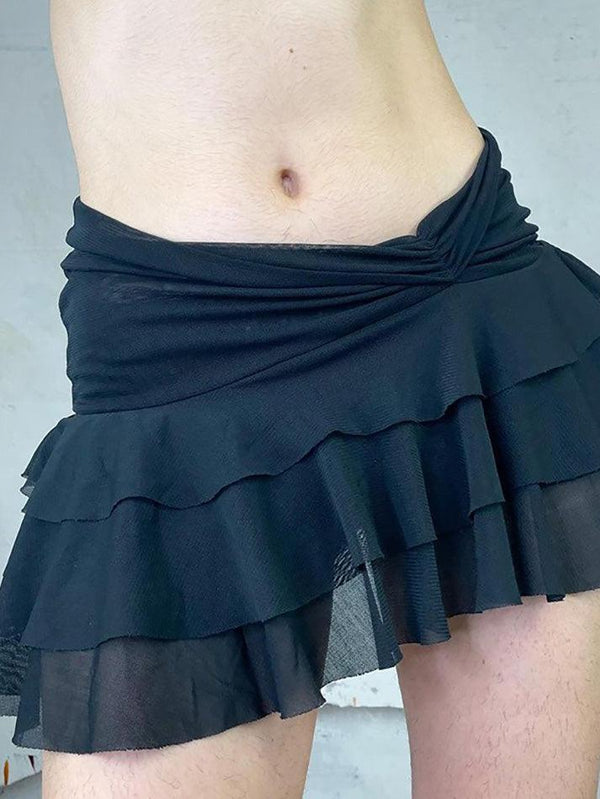 Black Low Rise Mesh Mini Skirt - AnotherChill