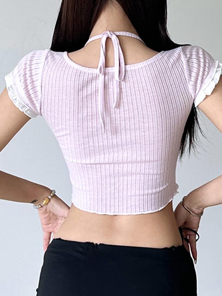 Lace Patchwork False Two Piece Neck Top - AnotherChill