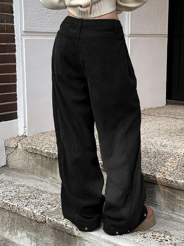 Button Low-Rise Straight-Leg Corduroy Pants