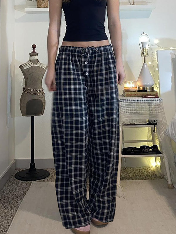 Low Waist Plaid Loose-Fit Wide-Leg Pants