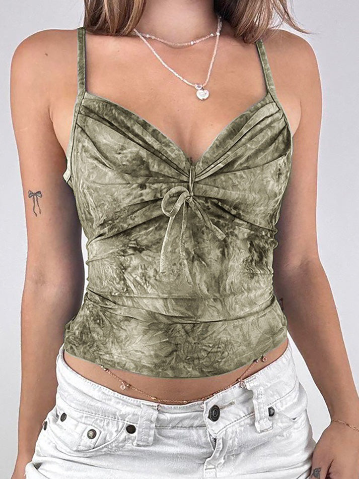 Vintage Tie-Dye Bow Ruched Cami Top