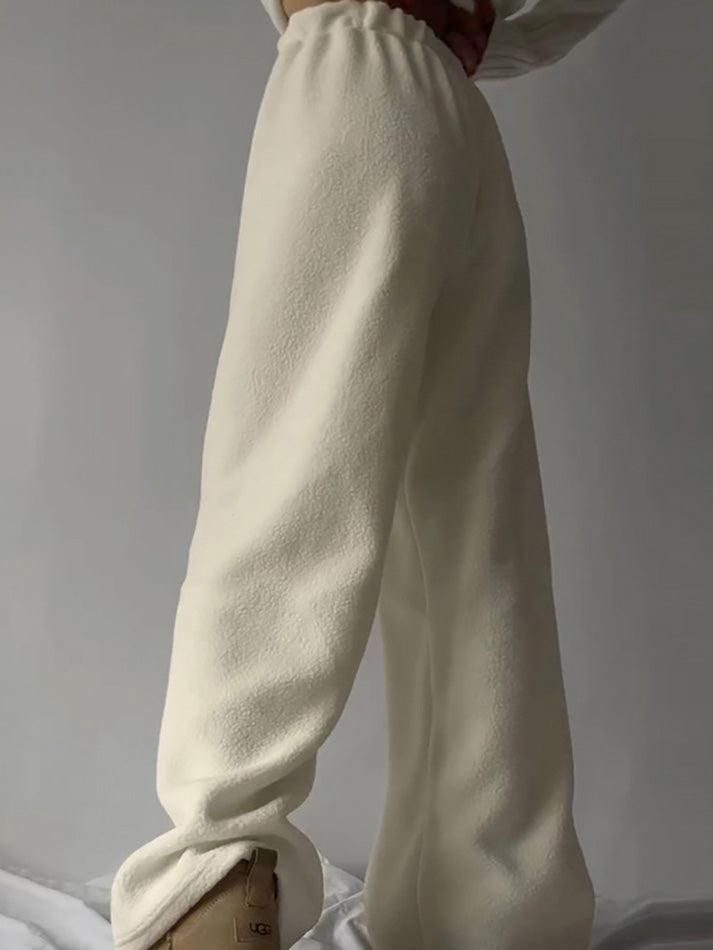 Drawstring Wide Leg Teddy Fleece Pants