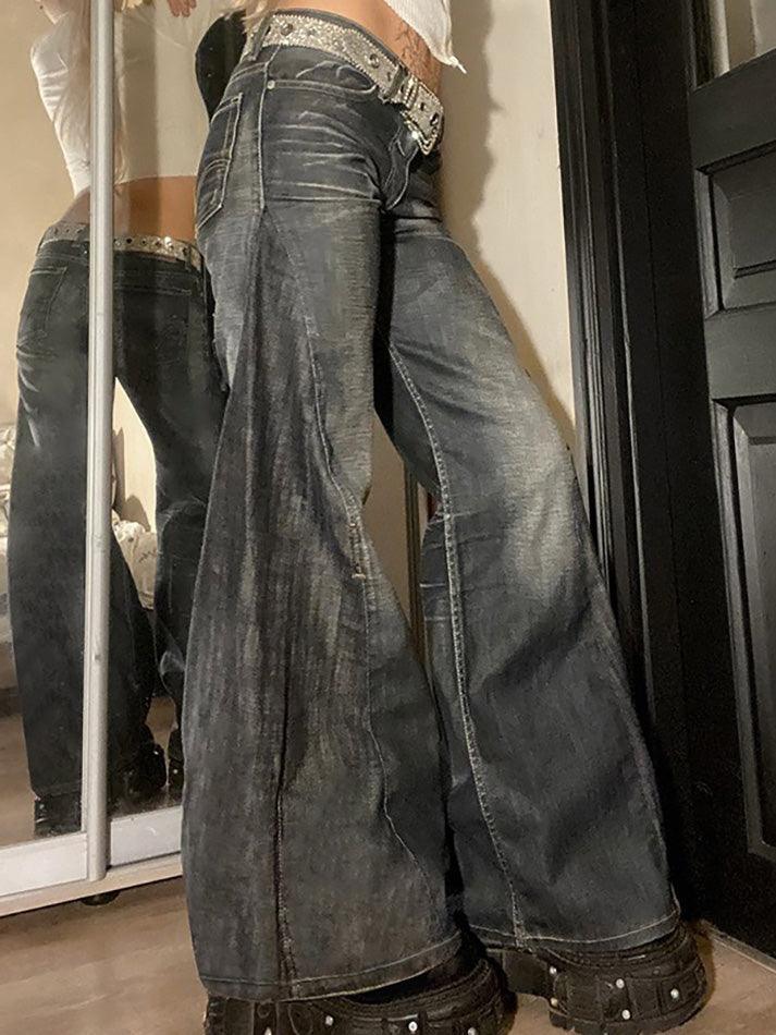 Vintage Washed A-Line Wide-Leg Jeans