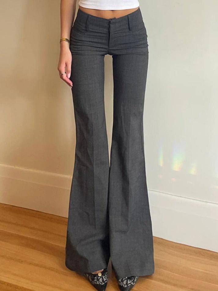 Solid Color Pleated Flare Leg Pants