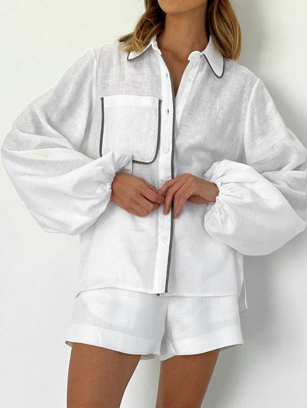 Simple Perfection Button-Up White Top & Shorts Set