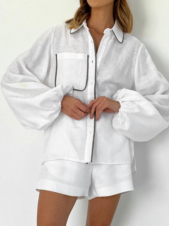 Simple Perfection Button-Up White Top & Shorts Set - AnotherChill