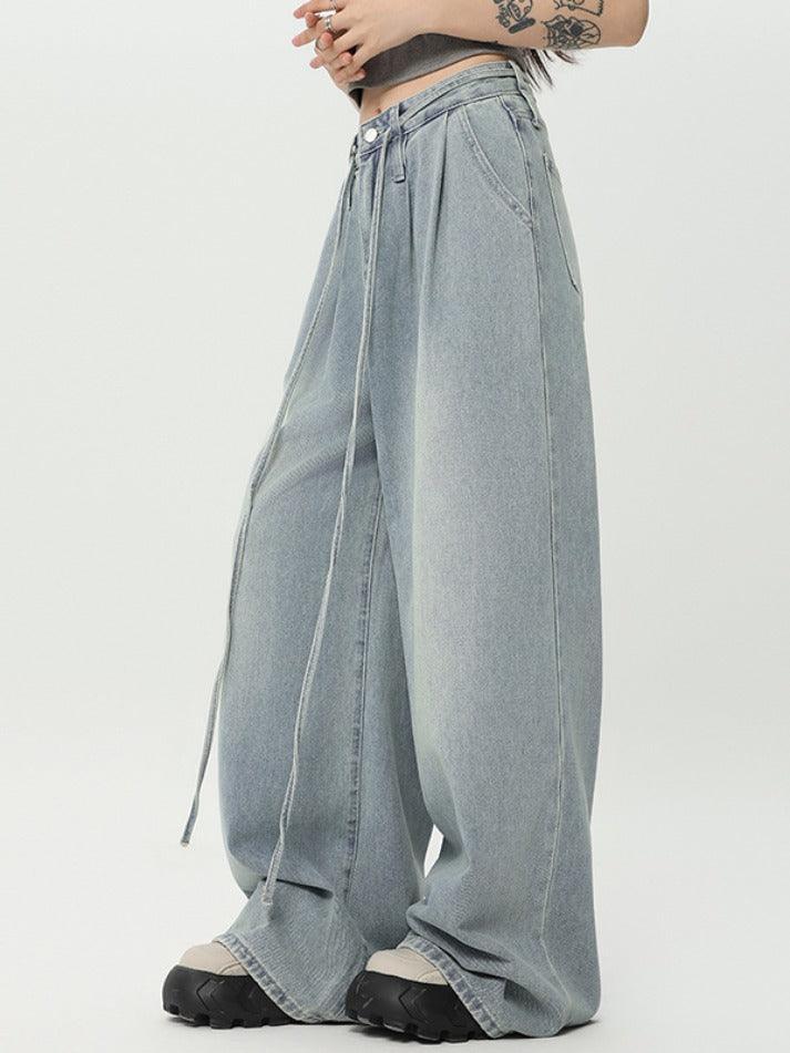 Drawstring High Street Wide Leg Boyfriend Jeans