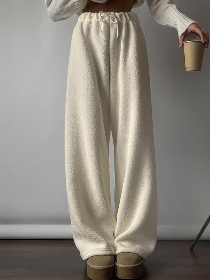 Drawstring Wide Leg Loose Teddy Fleece Pants