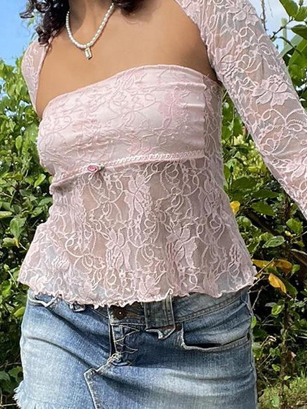 Lace Bandeau Smock Long Sleeve Tee - AnotherChill
