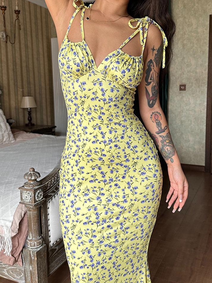 Lace Up Floral Maxi Dress - AnotherChill