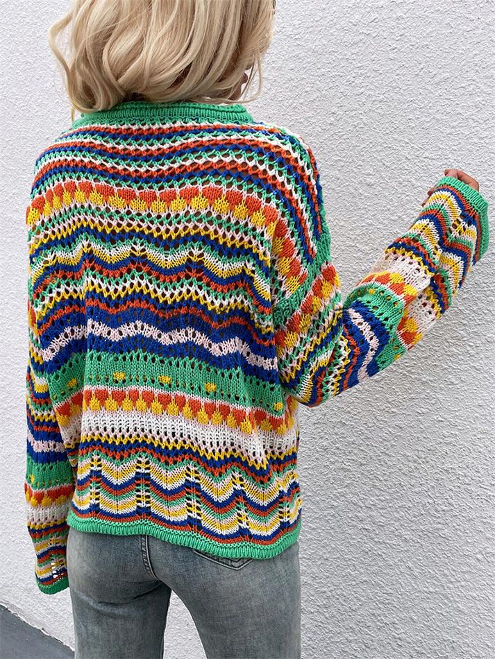 Rainbow Stripe Crochet Knit Sweater - AnotherChill
