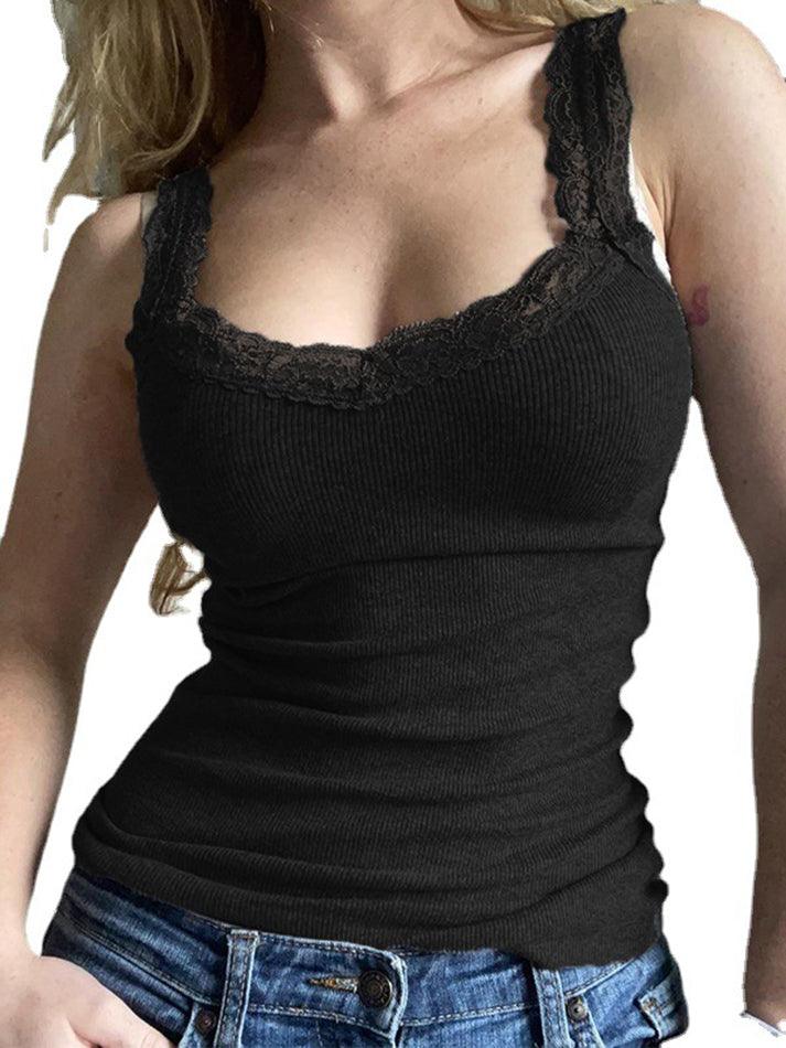Lace Trim Gray Tank Top - AnotherChill