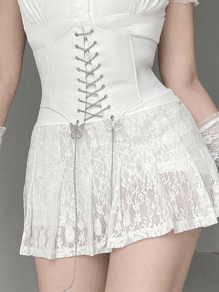 A Line Pleated Lace Mini Skirt - AnotherChill