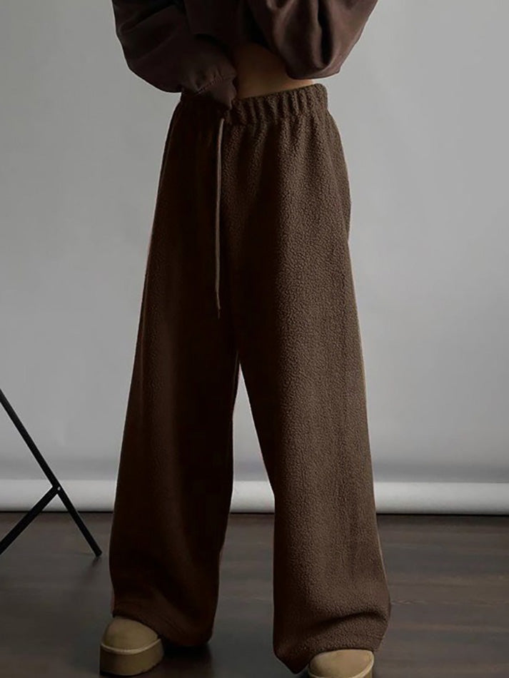 Drawstring Wide Leg Loose Teddy Fleece Pants