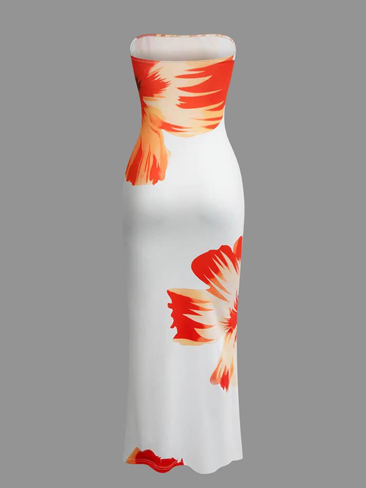 Sunny Floral Cascade Strapless Midi Dress - AnotherChill