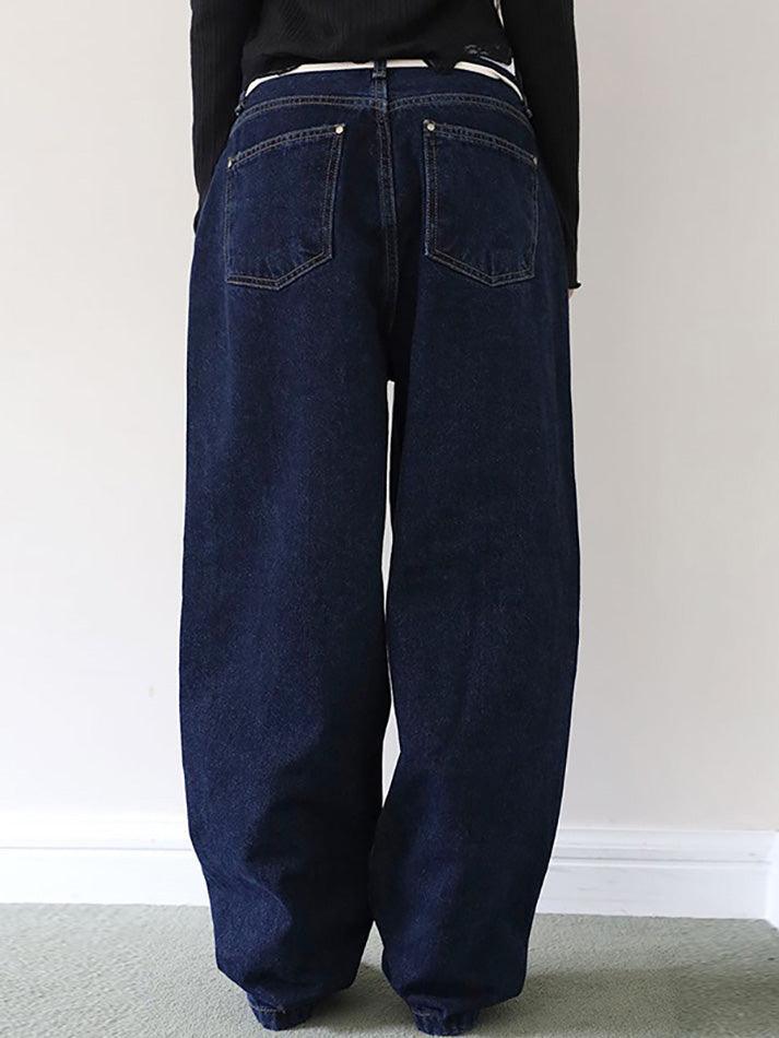 Vintage Drawstring Washed Loose Straight-Leg Jeans