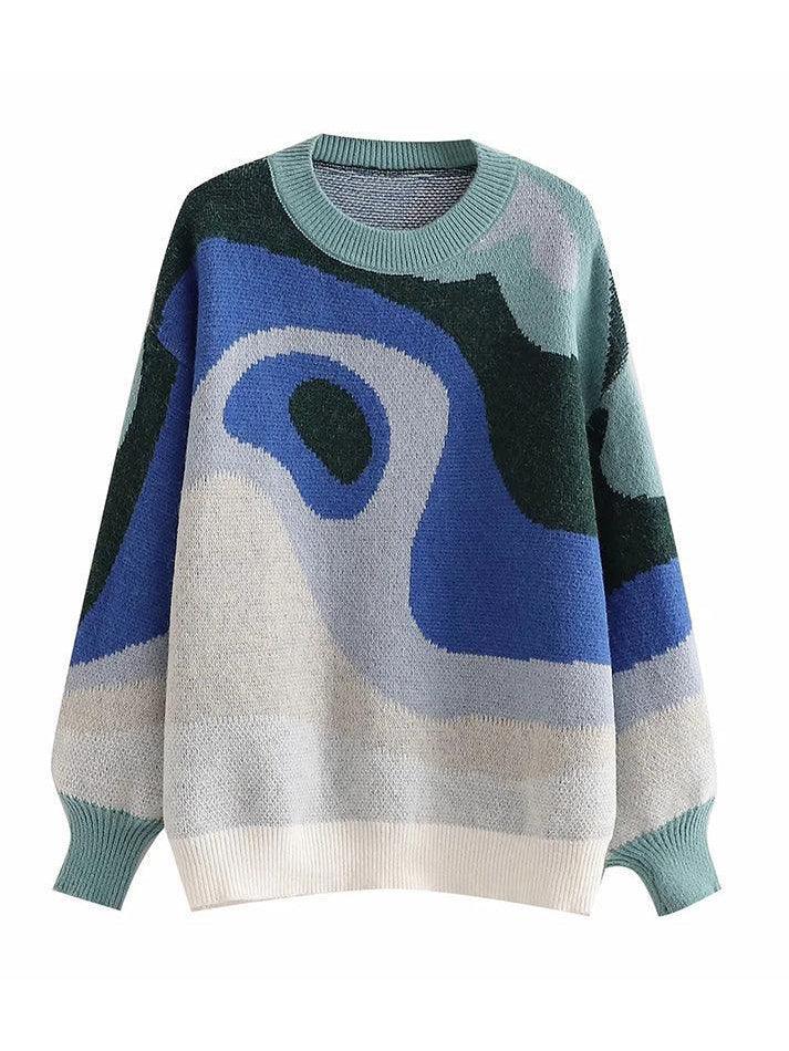 Abstract Print Jumper Knit Sweater - AnotherChill