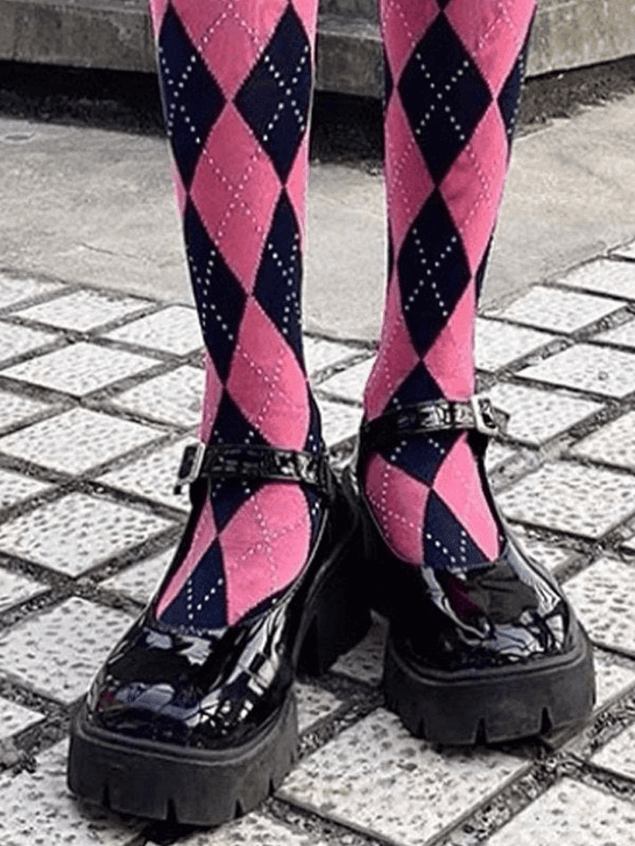 Argyle Pattern Knee High Socks - AnotherChill