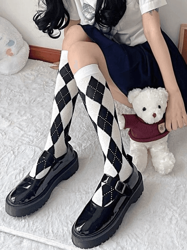 Argyle Pattern Knee High Socks - AnotherChill