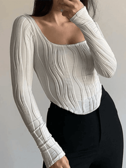 Asymmetric Creped White Long Sleeve Crop Top - AnotherChill