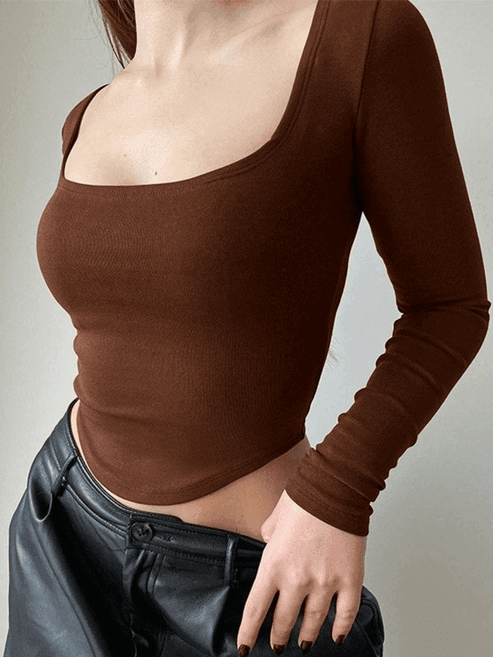 Asymmetric Long Sleeve Crop Top - AnotherChill