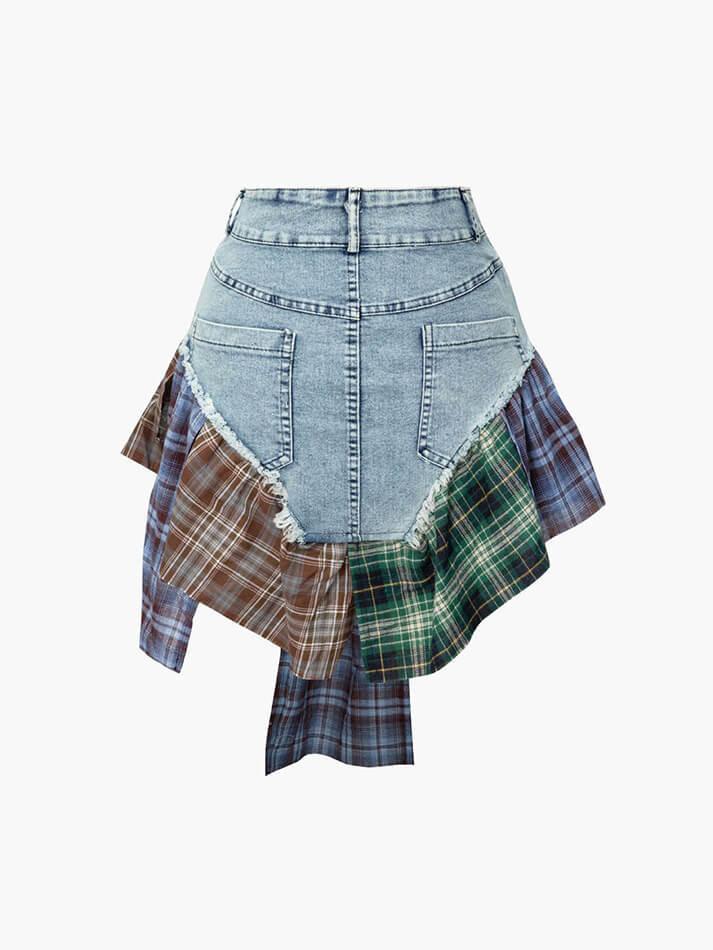 Asymmetric Patchwork Denim Mini Skirt - AnotherChill