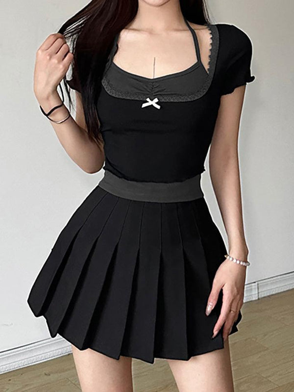 Contrast Color Bow Tie Up Two-Piece Top - AnotherChill