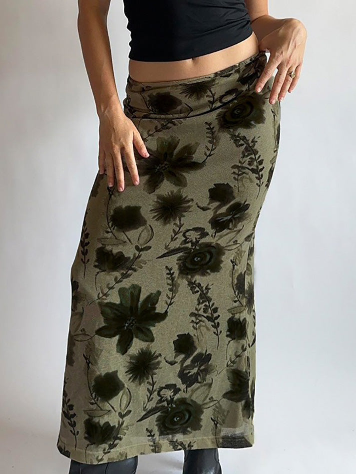 Mid Rise Floral Midi Skirt