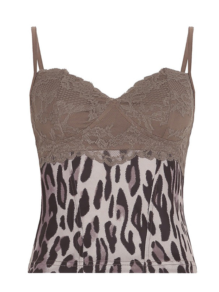 Vintage Lace Leopard V-Neck Cami Top