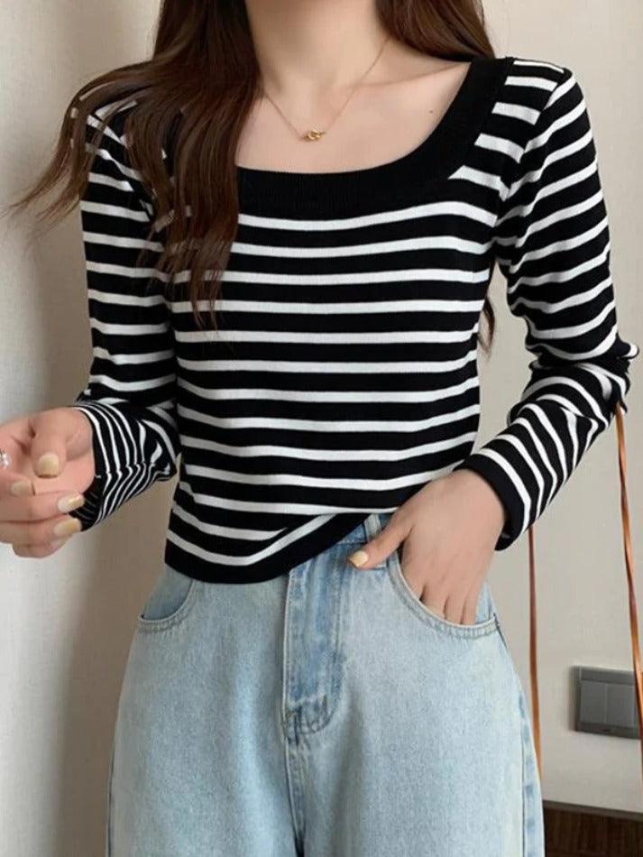 Stripe Print Long Sleeves Knits