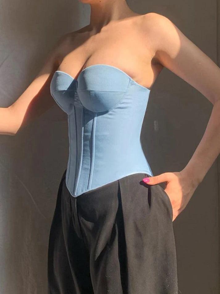 Solid Sweetheart Neck Corset Bandeau Top - AnotherChill