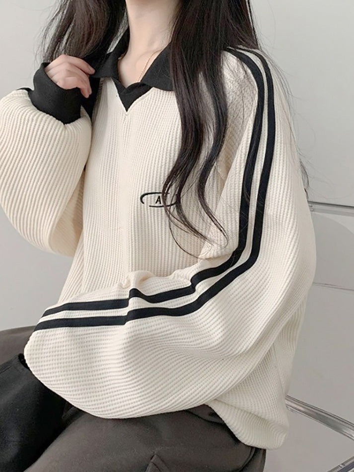 Contrast Color Letter Print Casual Pullover Sweatshirt