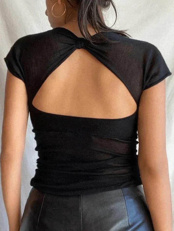 Back Cutout Black Crop Top - AnotherChill