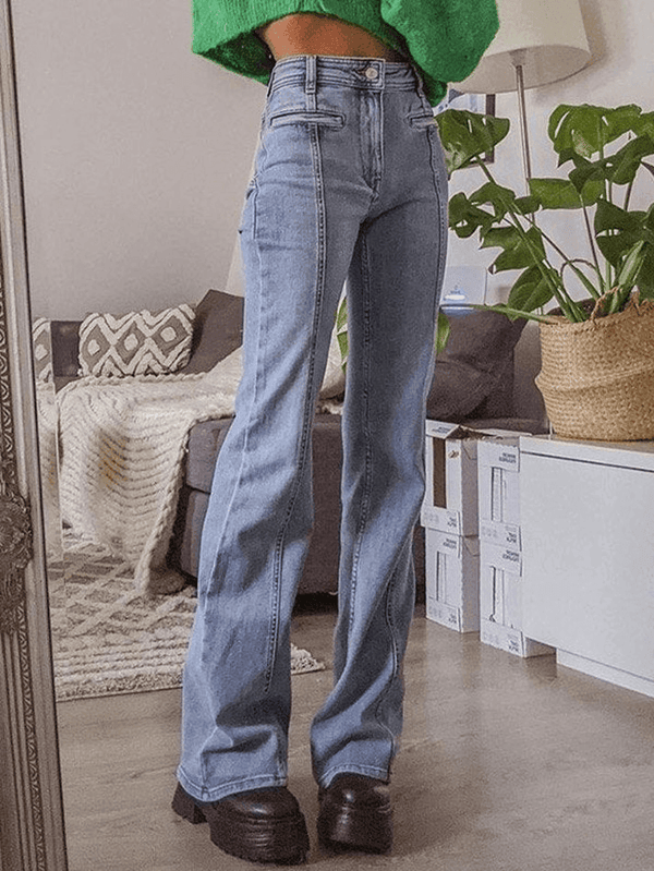 Back Star Patchwork Flare Jeans - AnotherChill