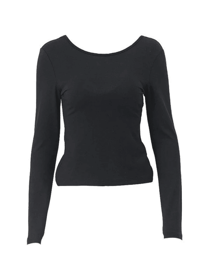 Backless Slit Black Long Sleeve Top - AnotherChill