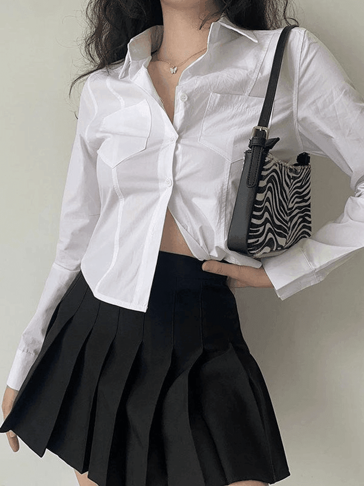 Basic Long Sleeve Button Blouse - AnotherChill