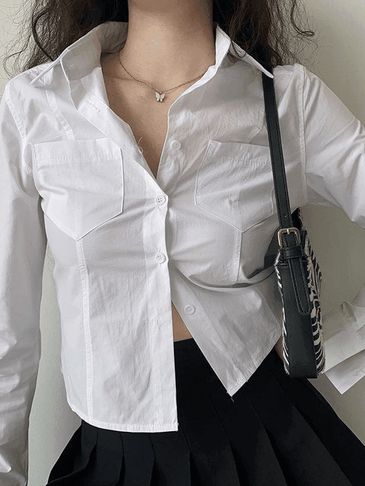 Basic Long Sleeve Button Blouse - AnotherChill