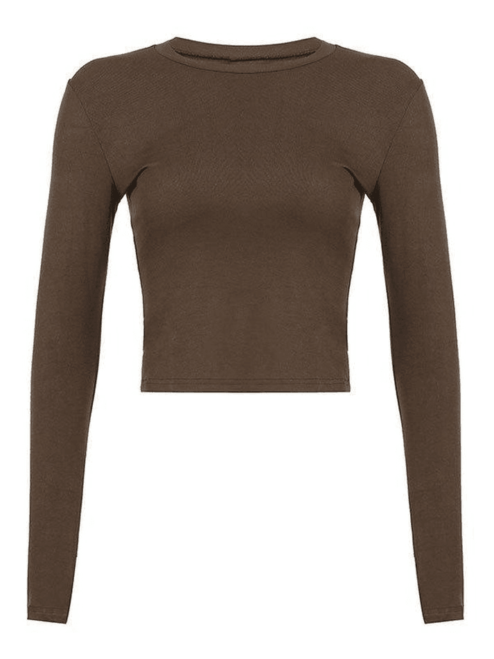 Basic Solid Long Sleeve Crop Top - AnotherChill